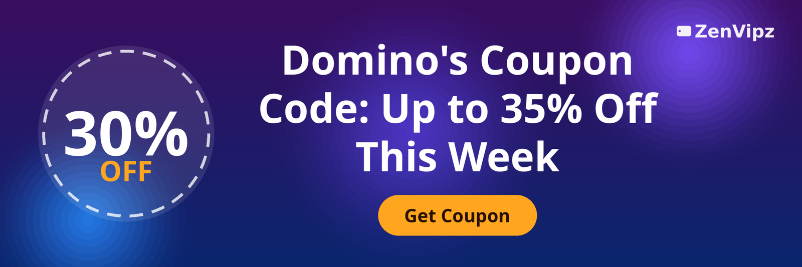 Domino's coupon code page with 30% off pizza deal and Get Coupon button