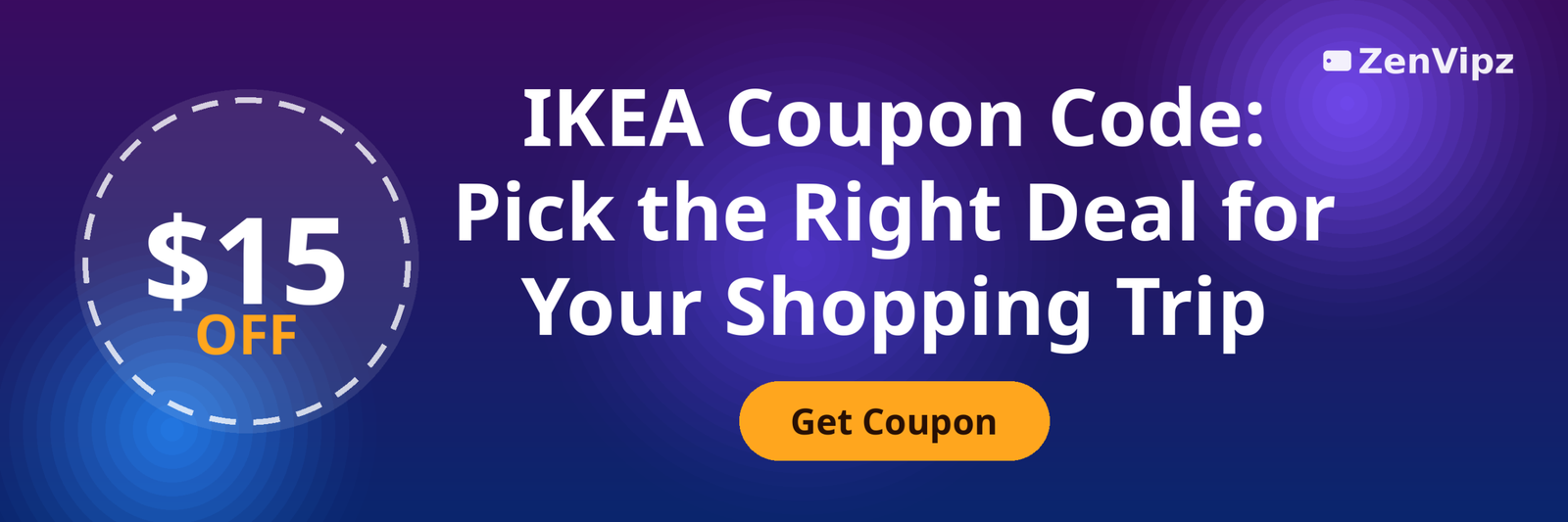 IKEA coupon code deal guide with shopping cart and discount badge